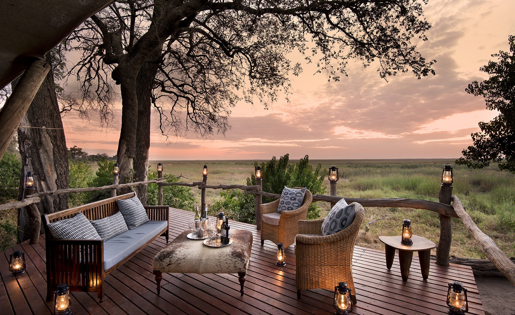 linyanti bush camp lounge area