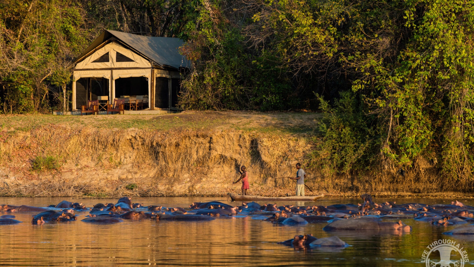 luambe camp tent from river