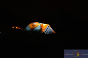 night shot of tent