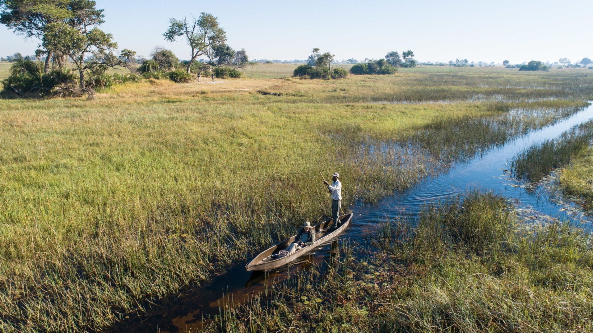 botswana okavango delta setari camp aerial mokoro